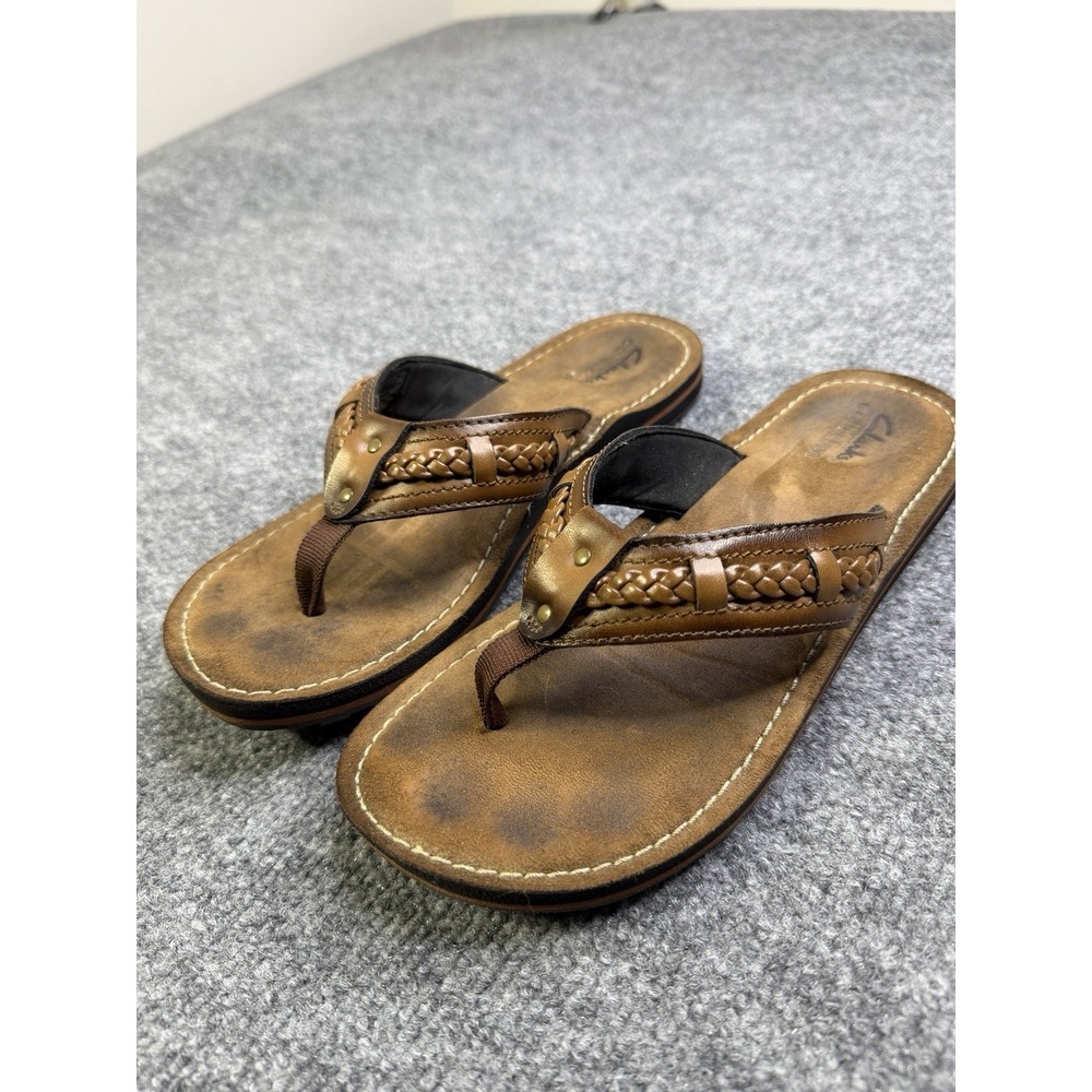 Clarks Collection Fenner Nerice Womens 7 Brown Braided Leather Flip Flop Sandals